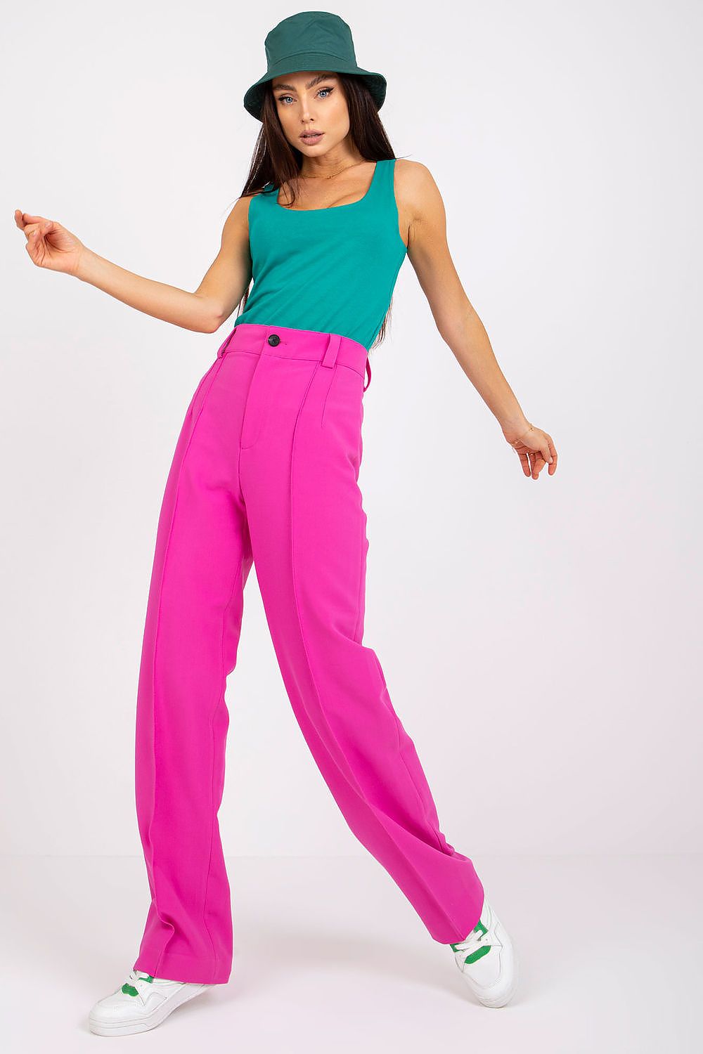 Green strapless top with wide neckline and fitted bodice