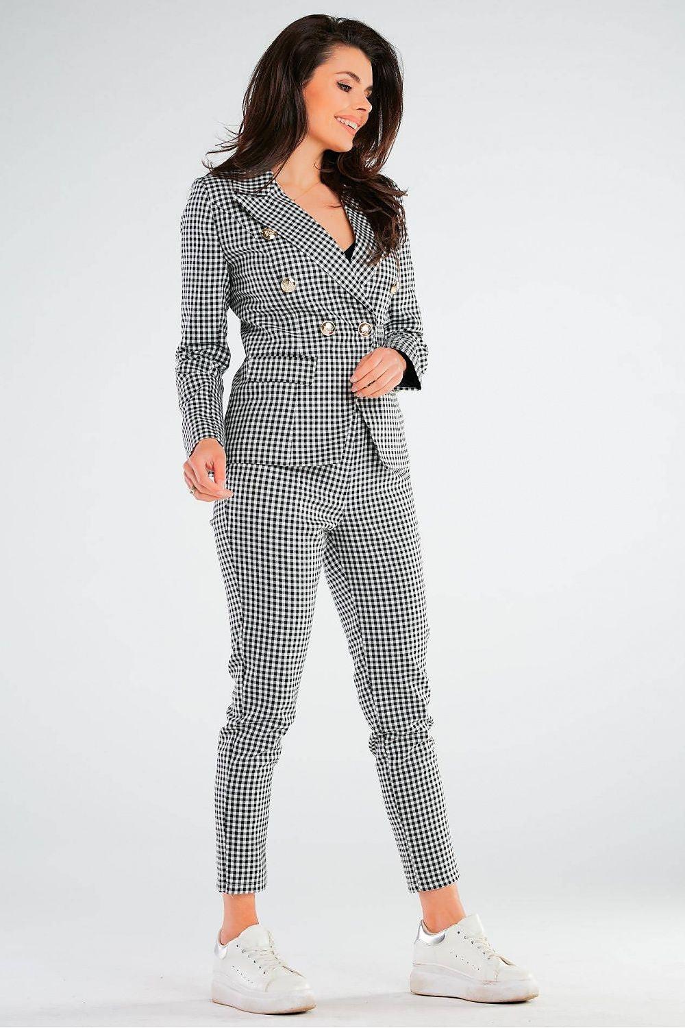 Women’s houndstooth trousers, slim fit, black and white check, ankle length