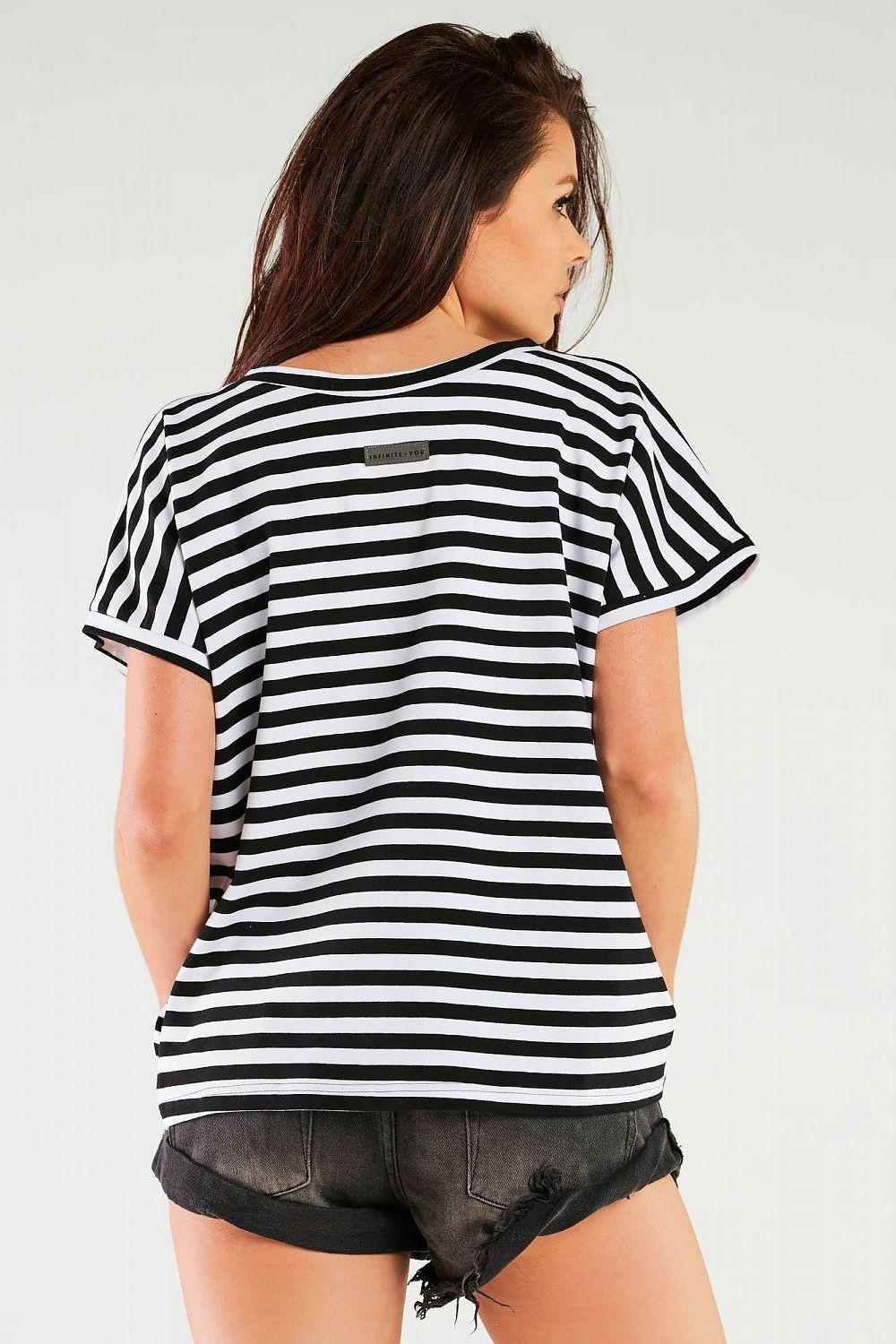 Striped cotton blouse back, short sleeves, relaxed fit