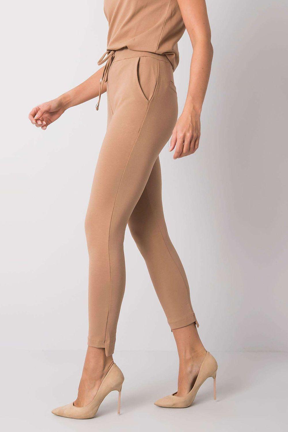 Camel tracksuit trousers with drawstring waist and tapered legs with side seam