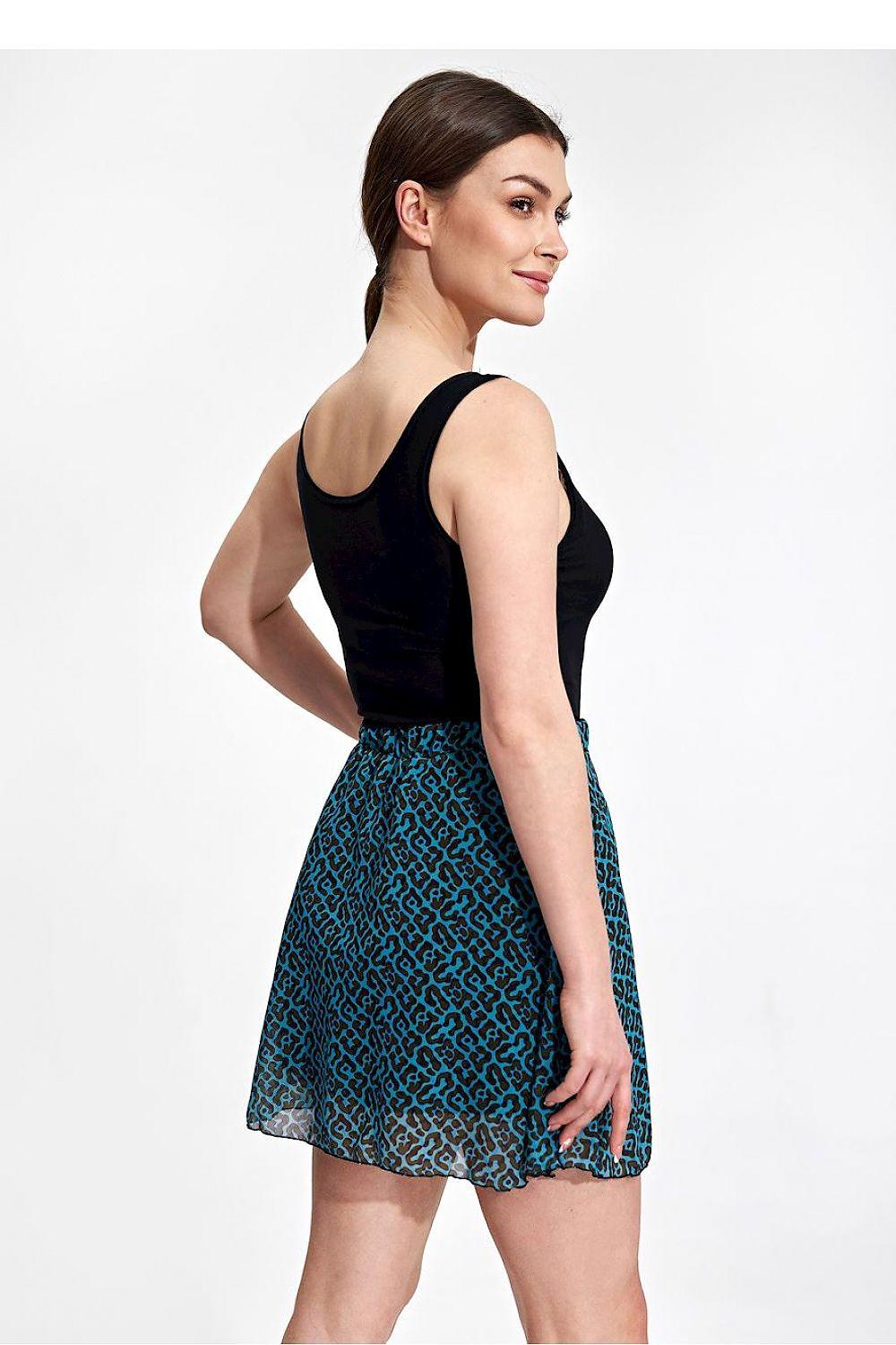 Floral mini flared skirt, teal blue with dark patterned allover print