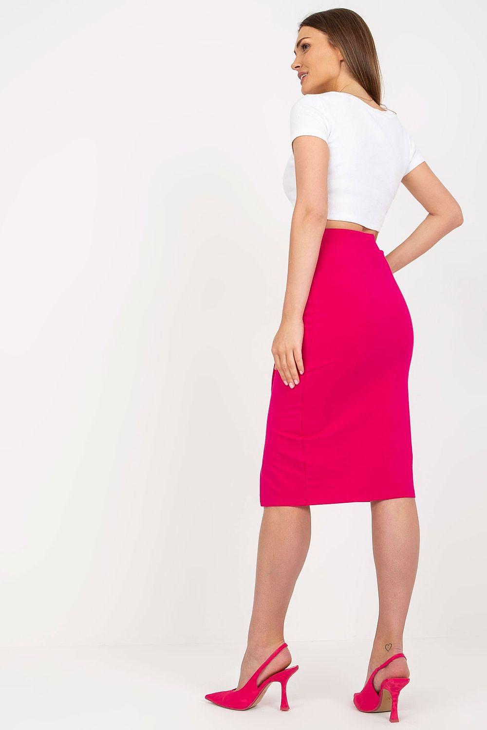 Pink pencil skirt with overlap front and back slit