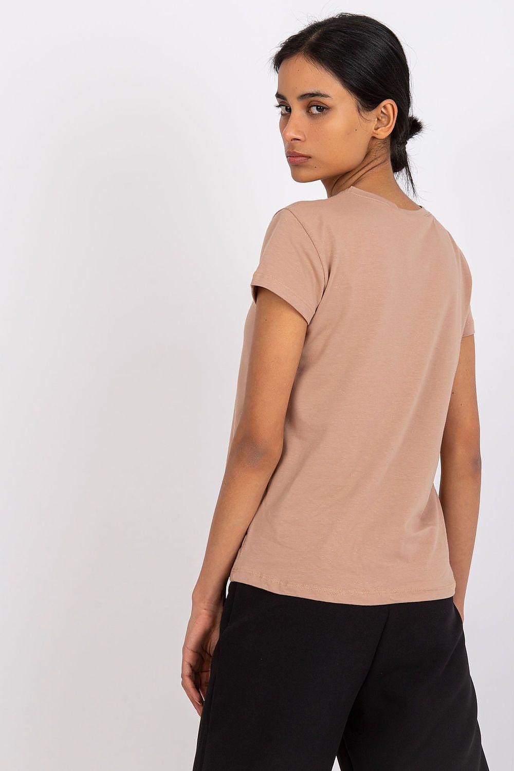 Brown crew-neck T-shirt with short sleeves, back view