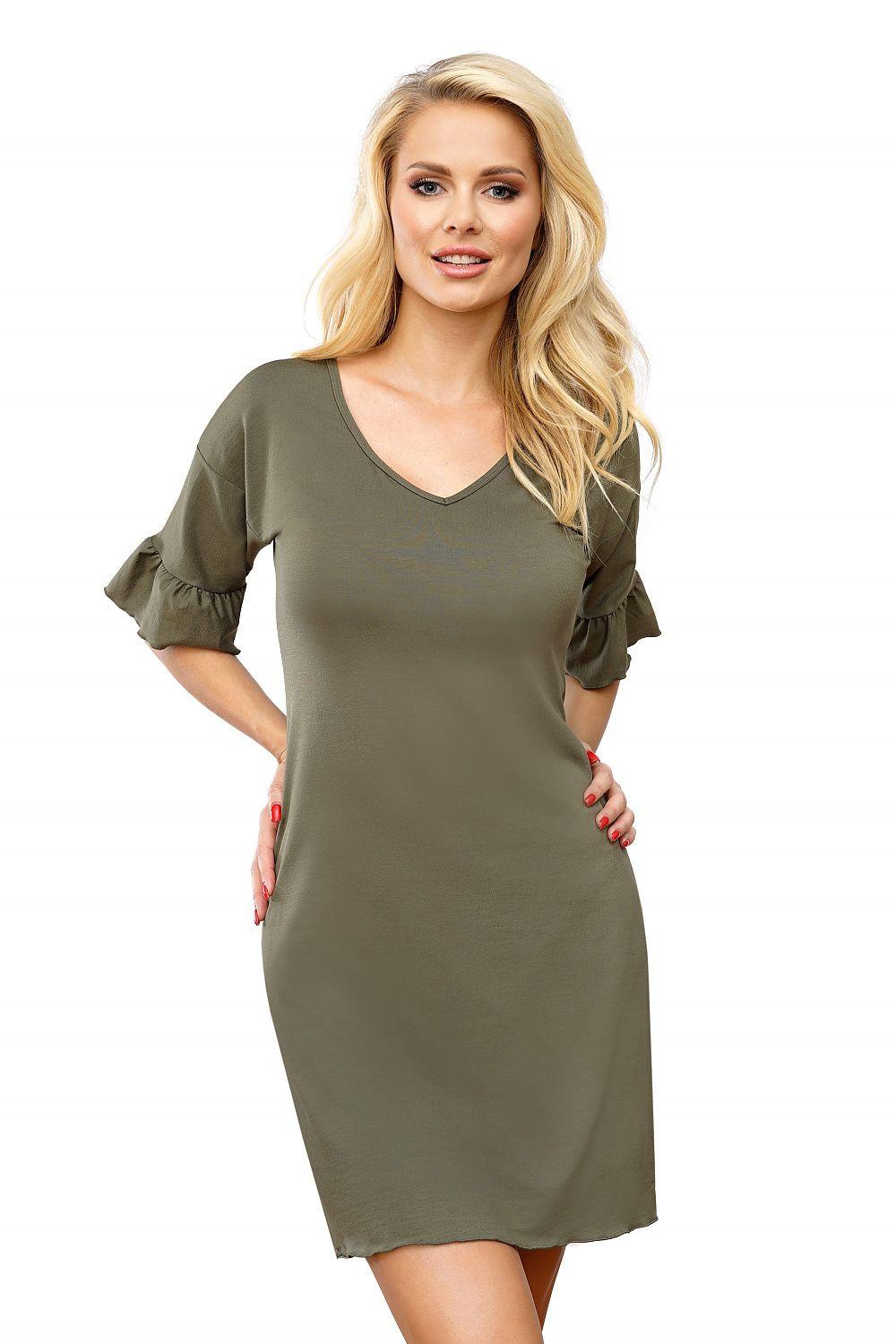 Green viscose nightshirt with V-neck and frill sleeves