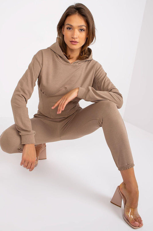 Beige hoodie and jogger set, hooded top and tapered pants