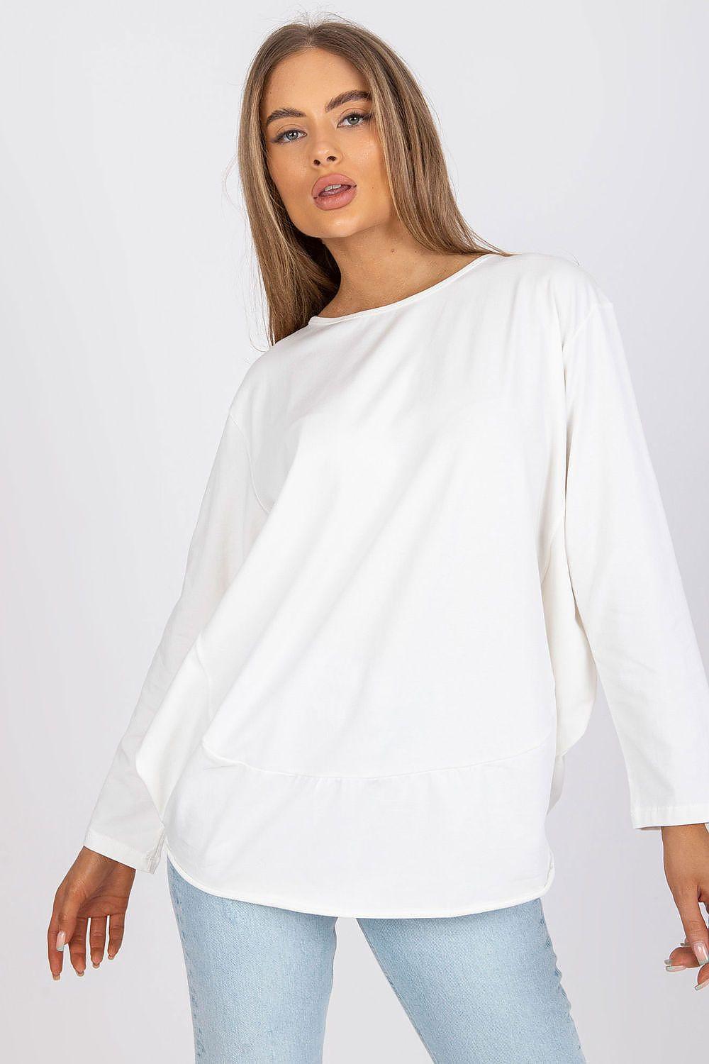 Ex Moda off-white cotton blouse, loose fit, long sleeves, crew neckline