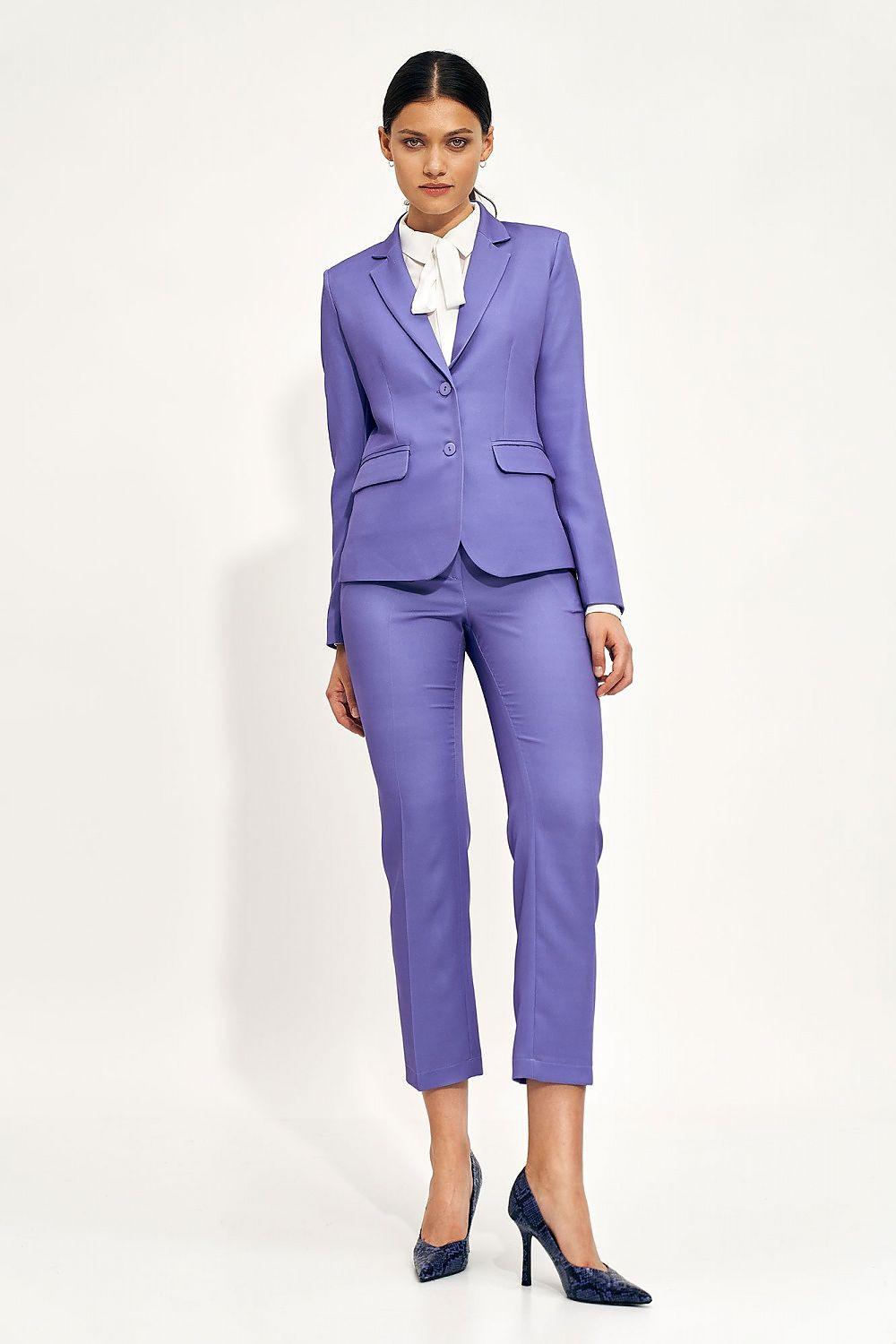 Violet cropped womens trousers with center front pleats and zip fly