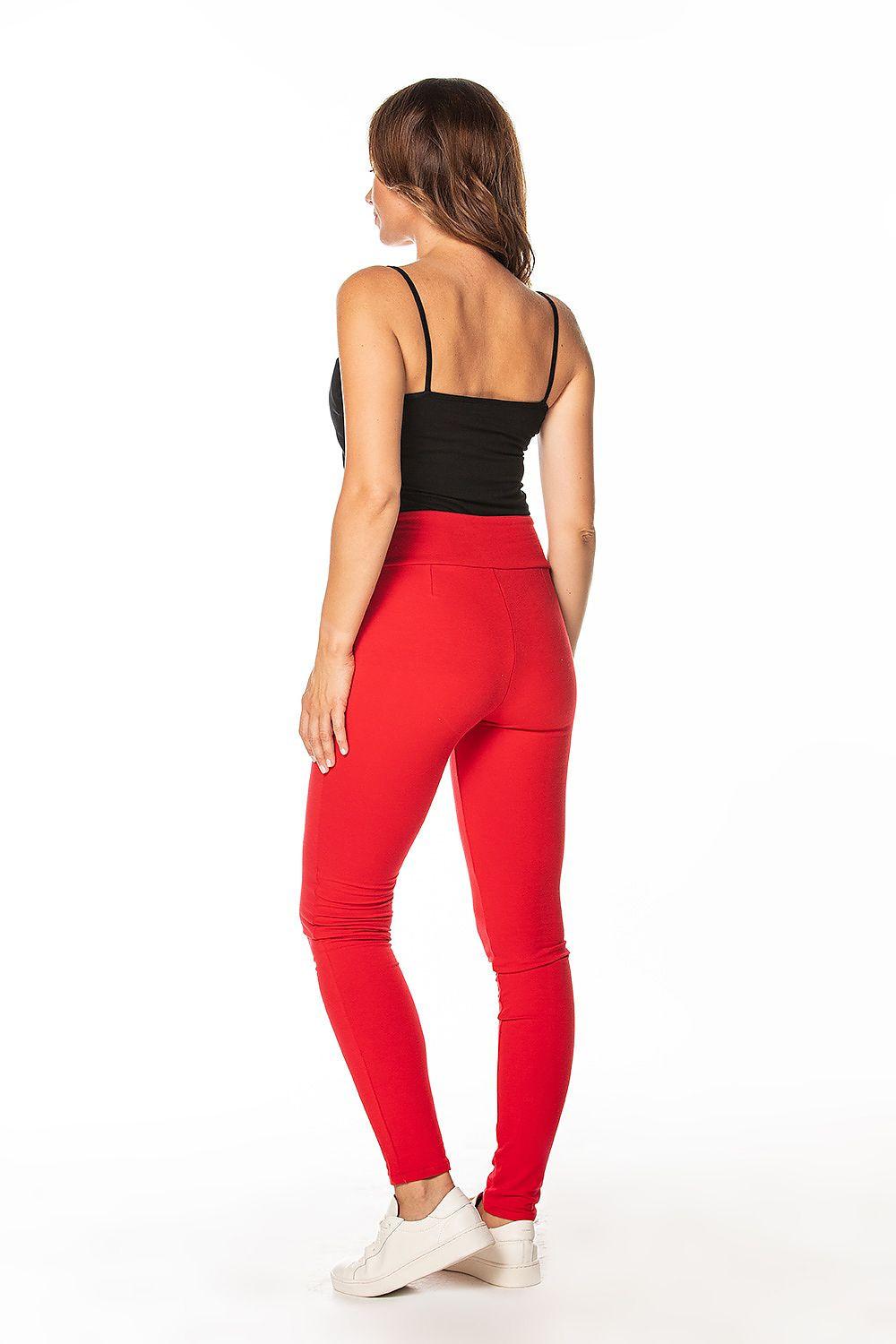 Red tracksuit trousers with elastic waistband and back seam, back view