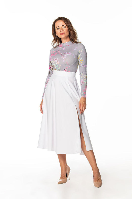 Tessita white midi skirt with pleated waist and side slit