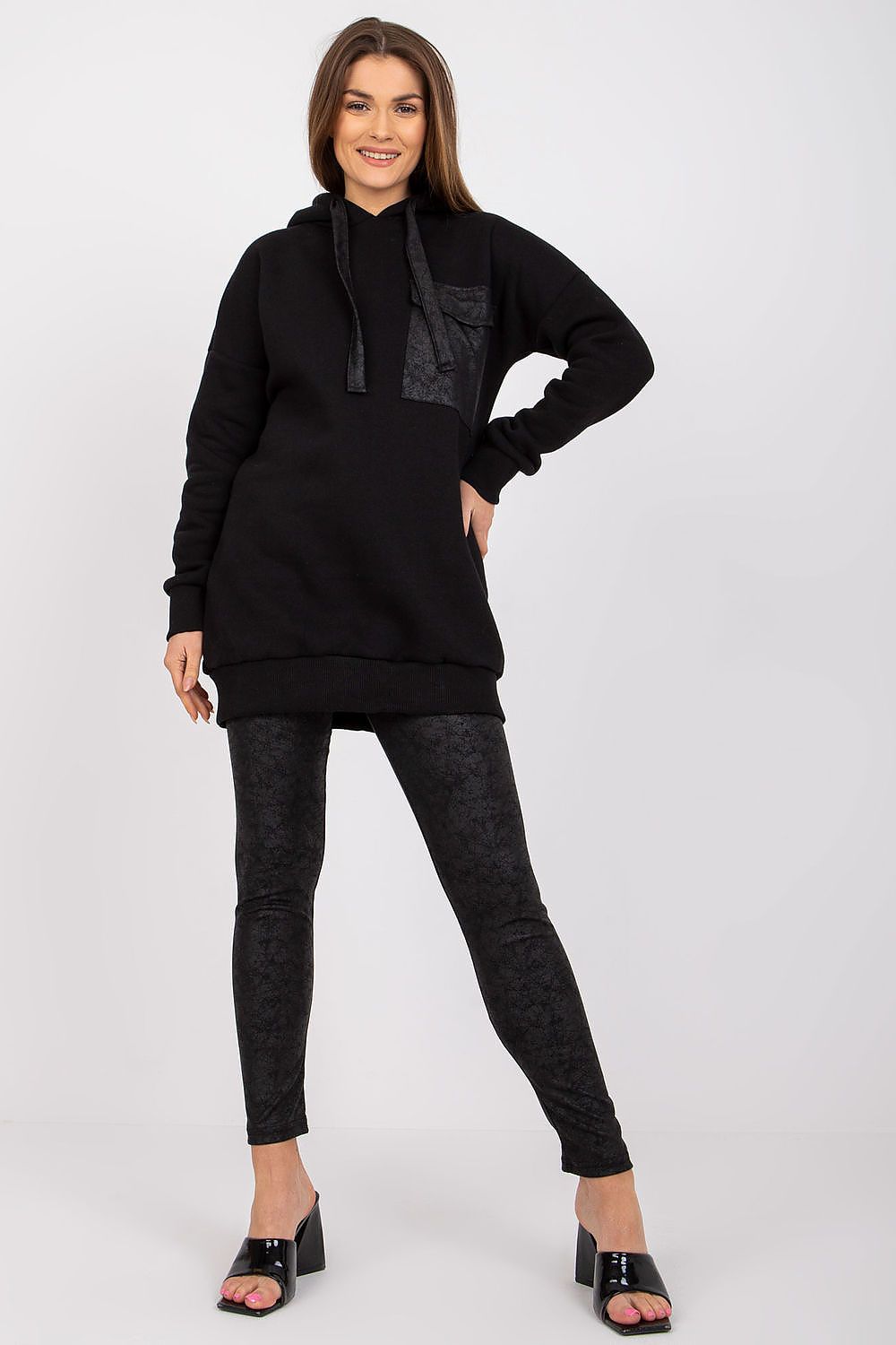 Black hooded sweatshirt and leggings loungewear set