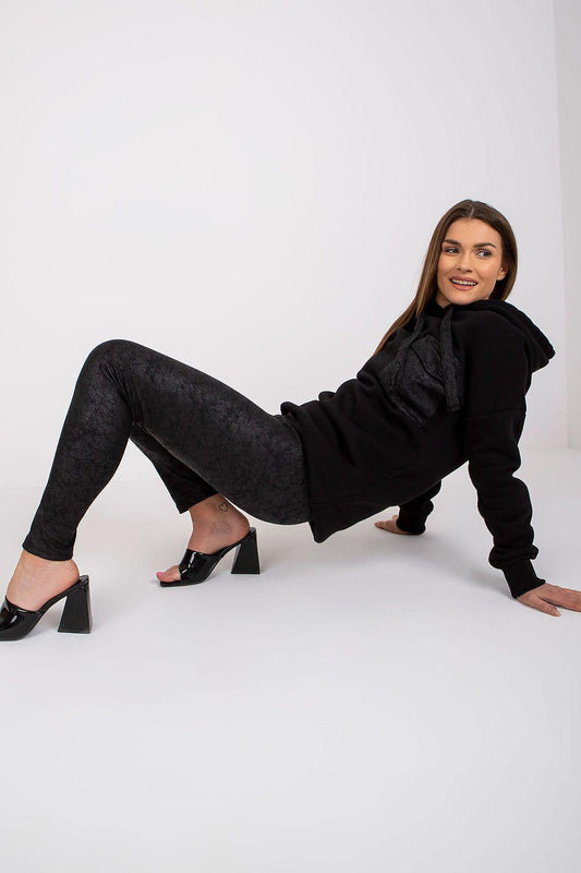 Black hoodie and leggings set with kangaroo pocket and pull-on pants