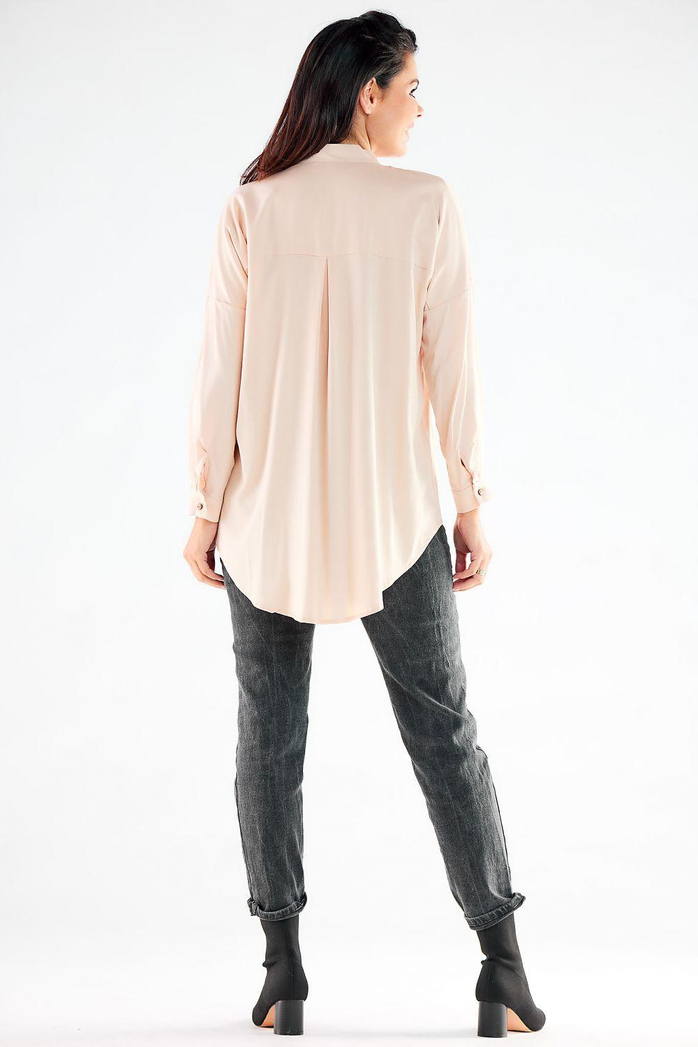awama long-sleeve shirt back view, light beige, long sleeves and button placket