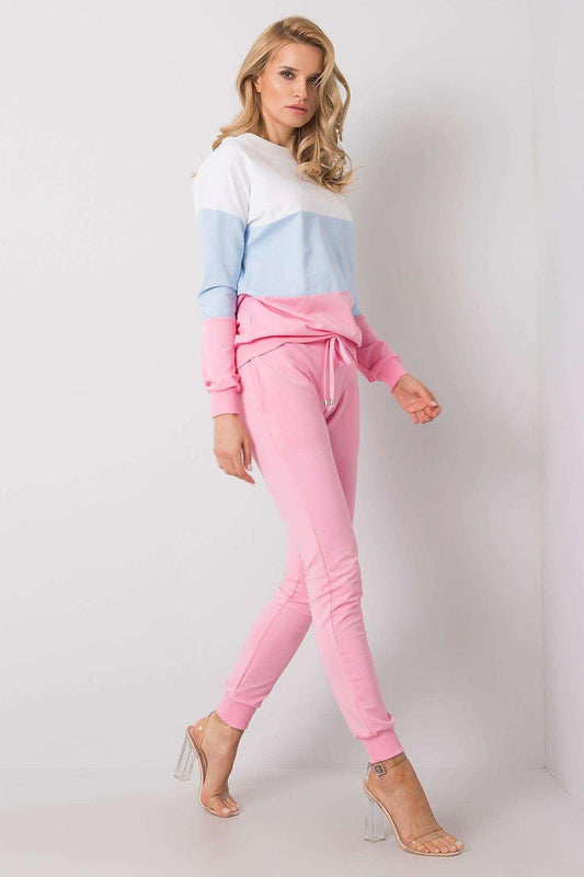 Rue Paris 175122 set: pink jogger pants and blue/white sweatshirt with waist tie