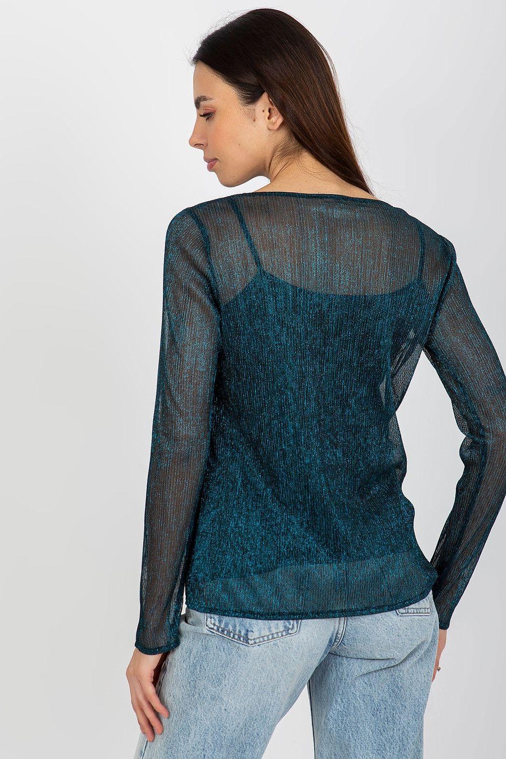 Green sheer long-sleeve blouse with square back yoke