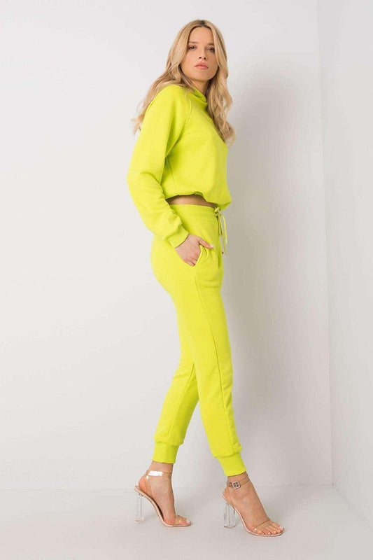 Lime green tracksuit set: hooded sweatshirt and jogger pants, elastic cuffs
