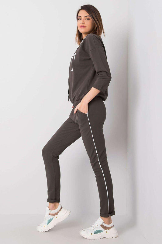 Dark gray tracksuit with quarter-length hoodie sleeves and joggers with side stripes