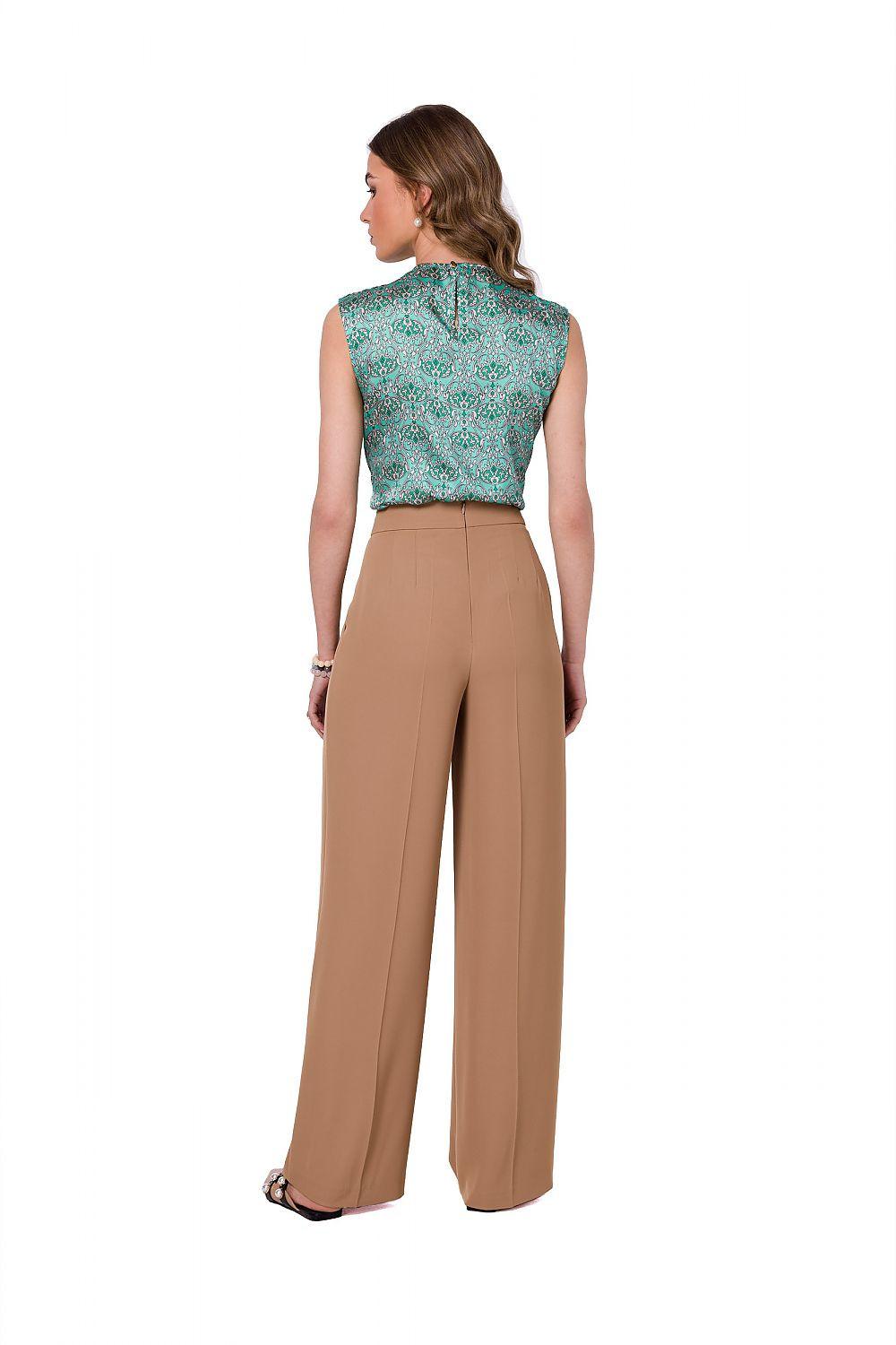 Women's beige wide-leg trousers, high-waist design