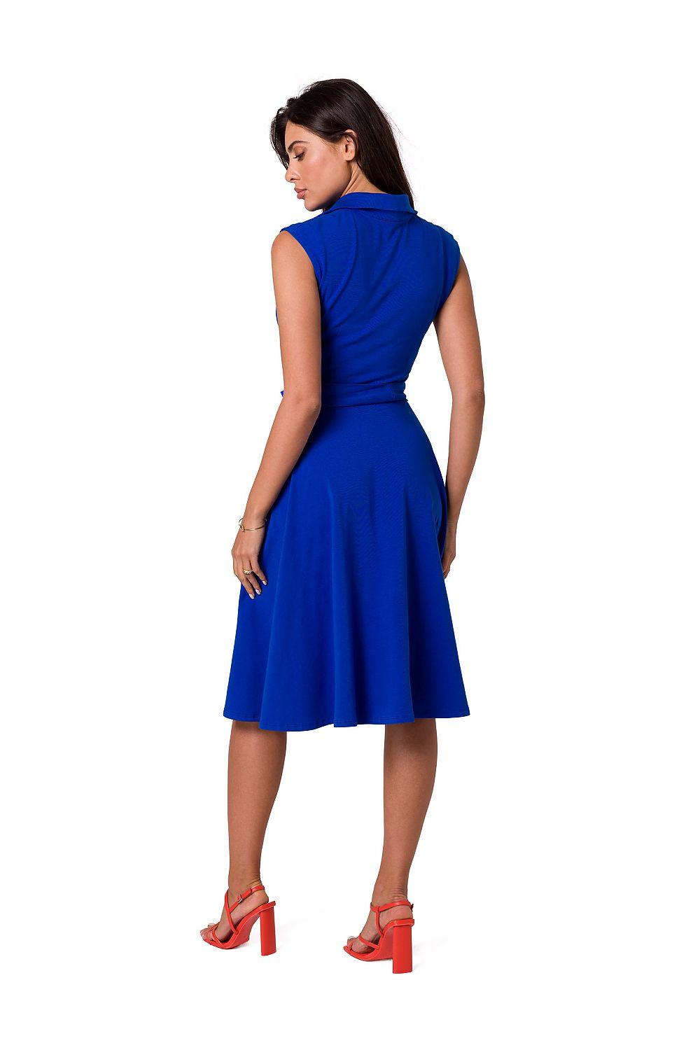 Day dress BeWear in blue, sleeveless back with fitted waist and pleated flared skirt