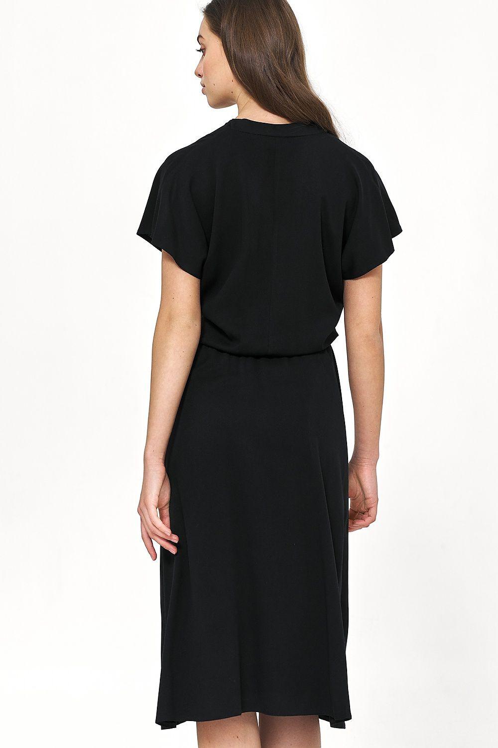 Nife daydress model 179188 black, short sleeves, gathered waist, back view