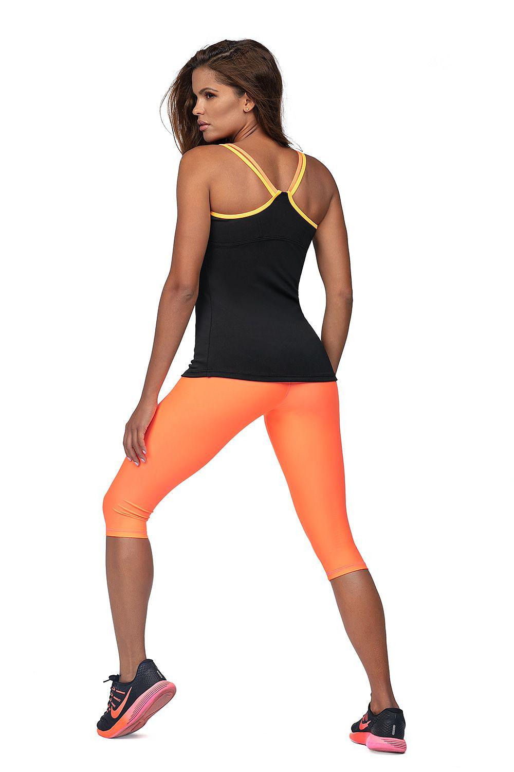 High-waist 3/4 sport leggings, orange, stretch fit, side view