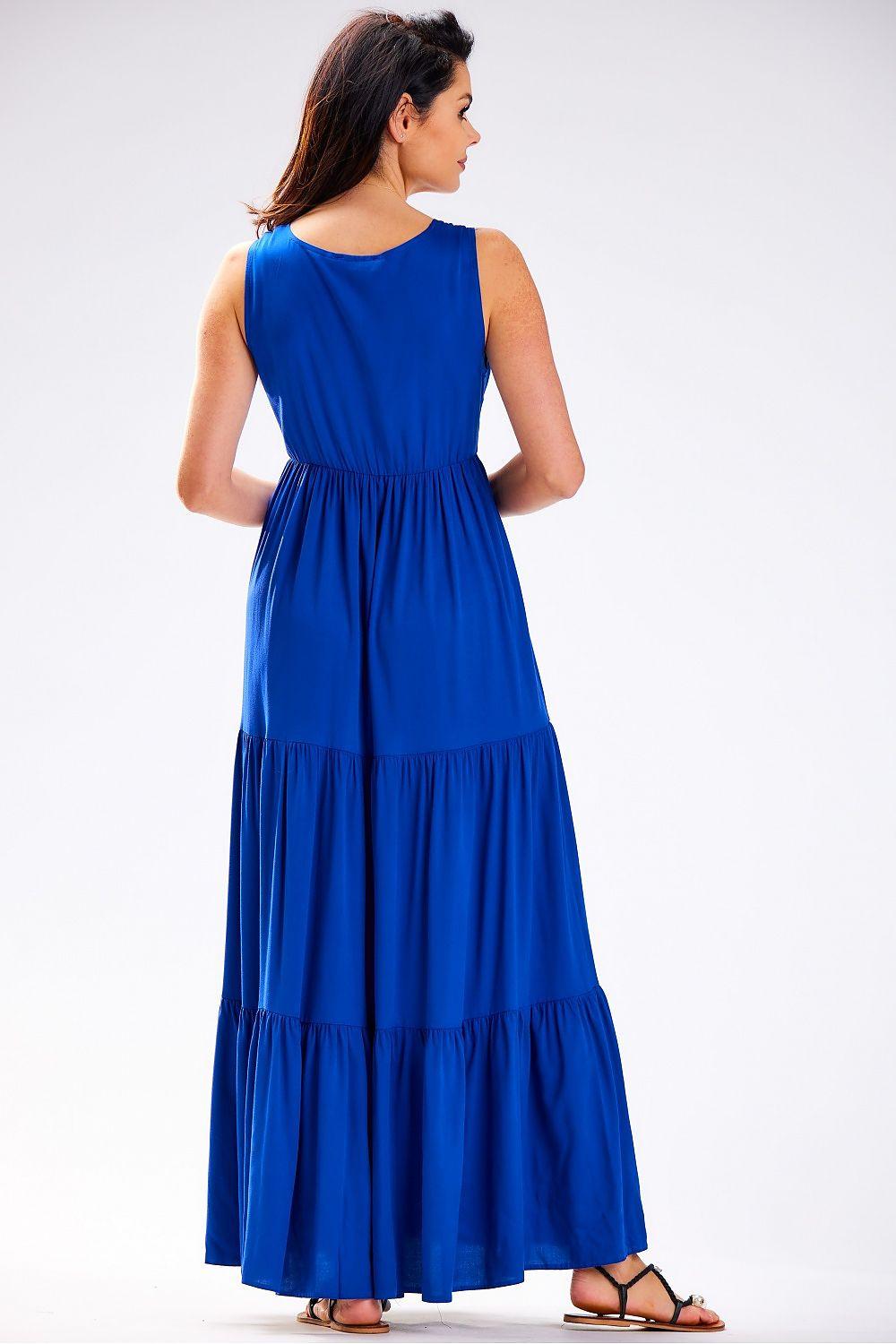 Awama sleeveless tiered daydress, blue, back view