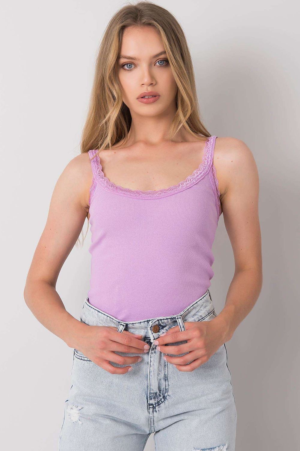 Calben violet cotton tank top with scoop neckline and ribbed trim