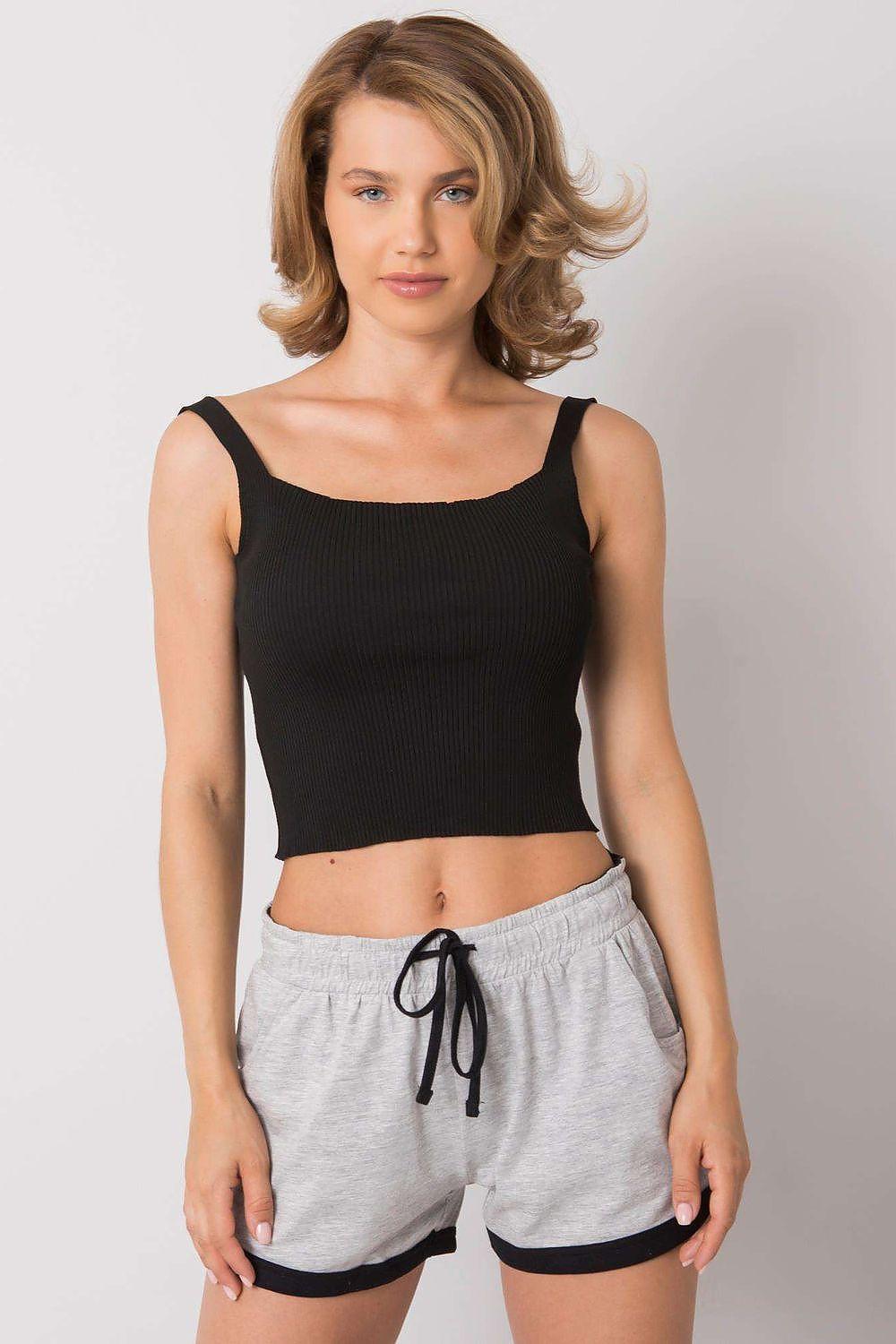 Top model Calben ribbed crop top, black, square neckline, wide straps