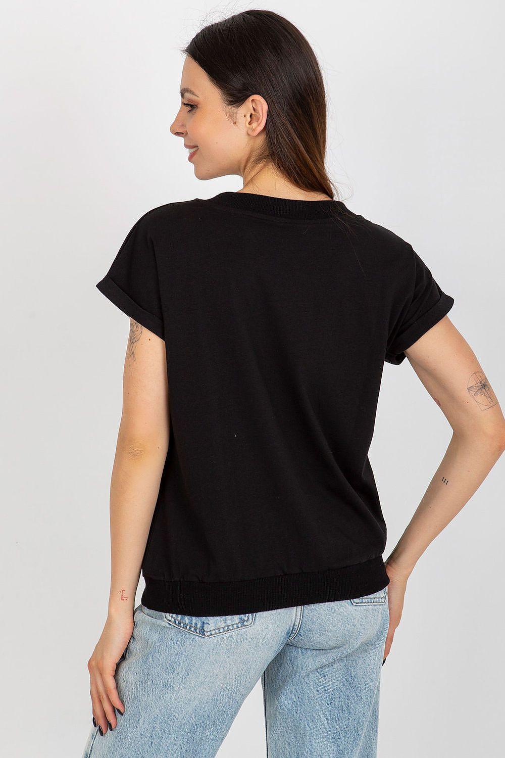 Black V-neck blouse, short sleeves, rear view