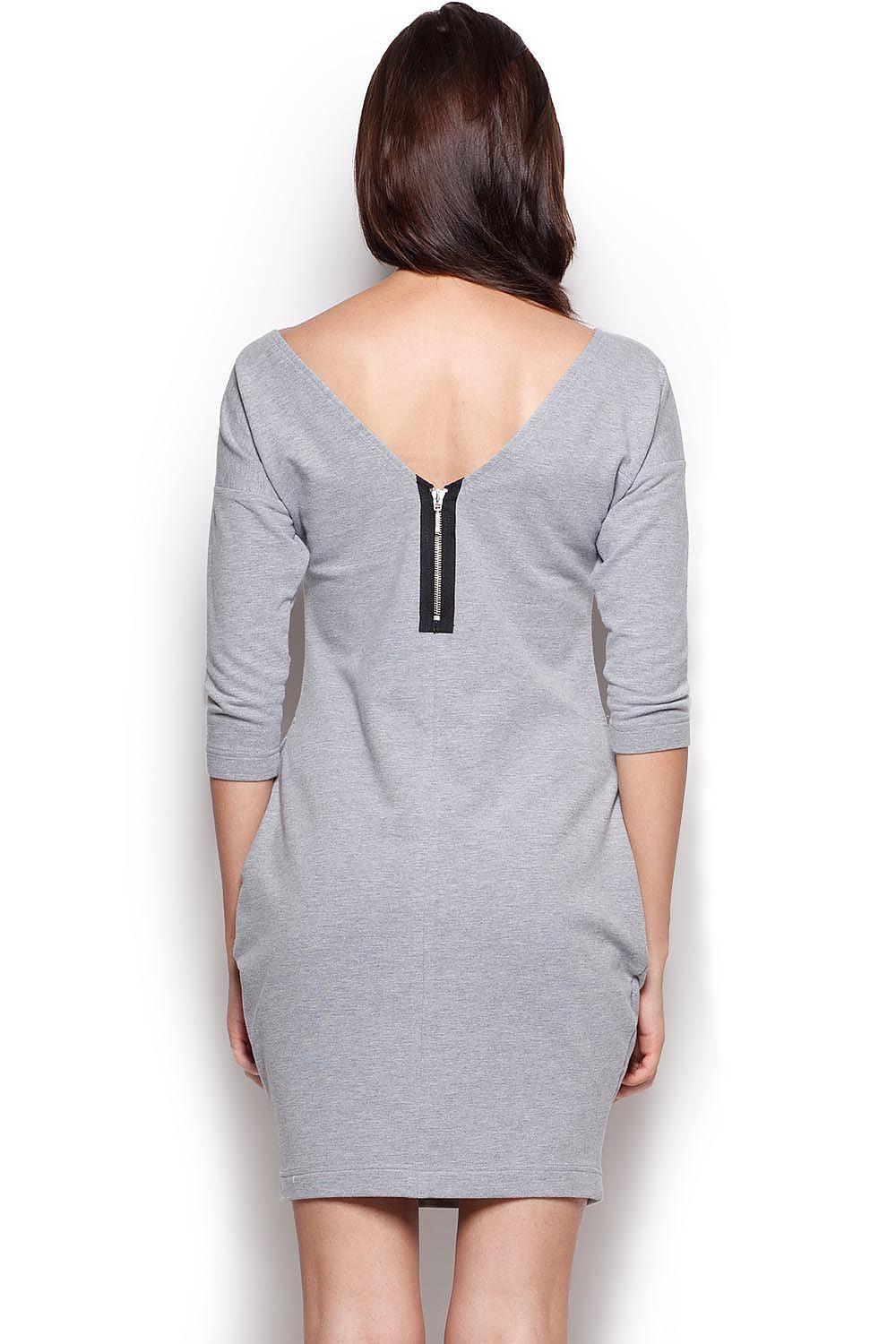 Figl grey day dress with 3/4 sleeves and back keyhole zipper detail