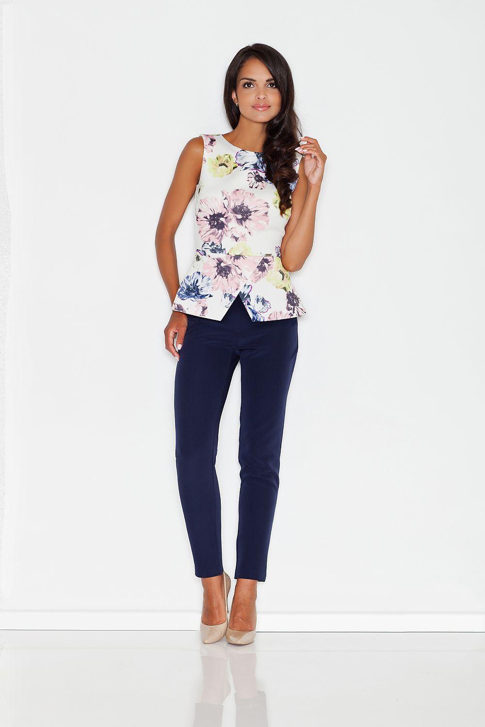 Women’s navy tube trousers, slim fit, ankle length with straight legs