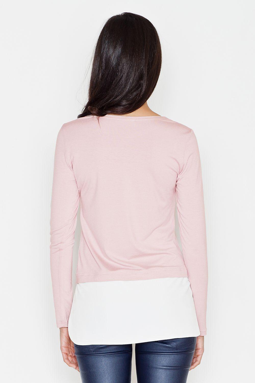 Figl long-sleeve blouse back view in pink with white contrast hem