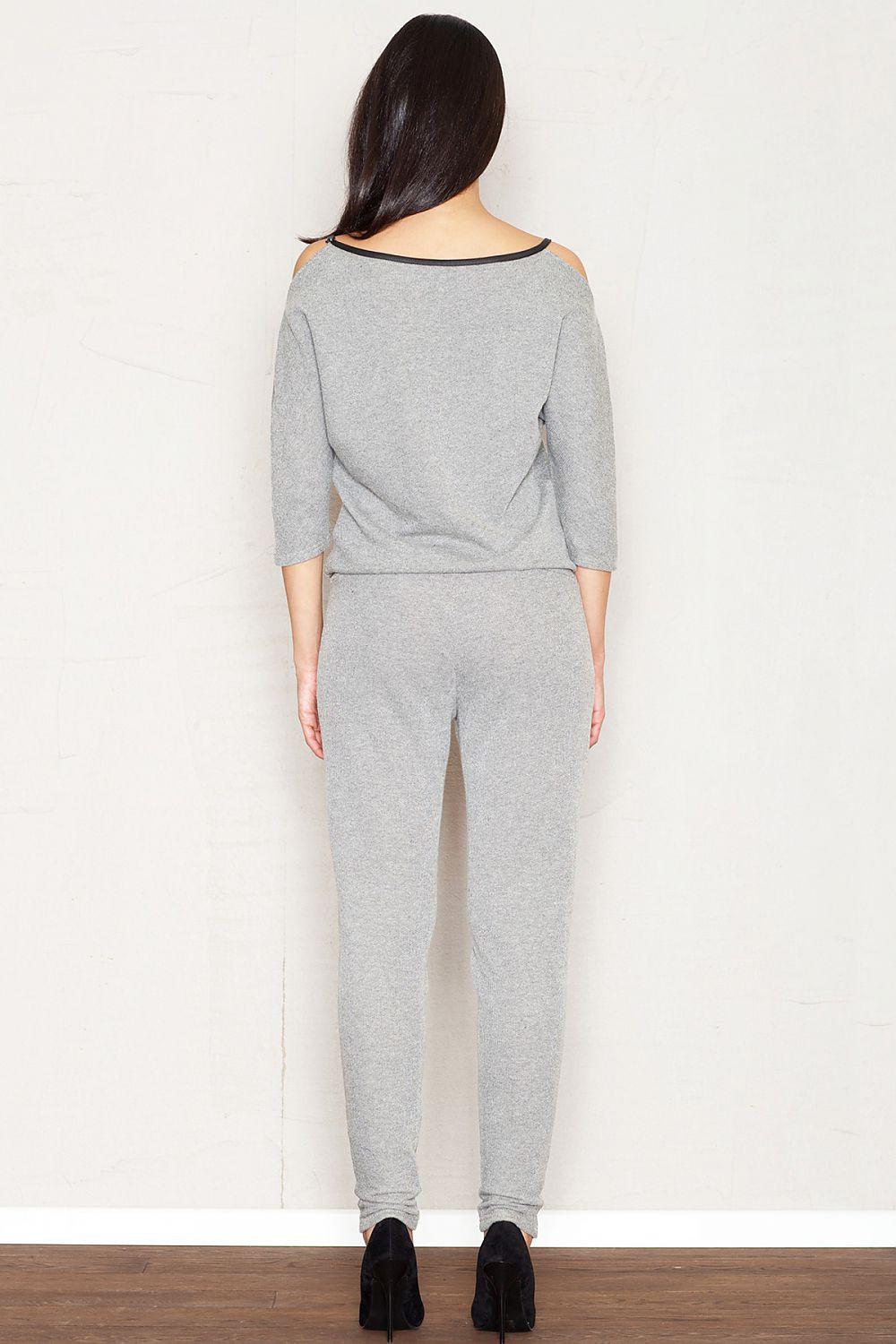 Two-piece lounge set: scoop-neck top and drawstring jogger pants, heather grey back