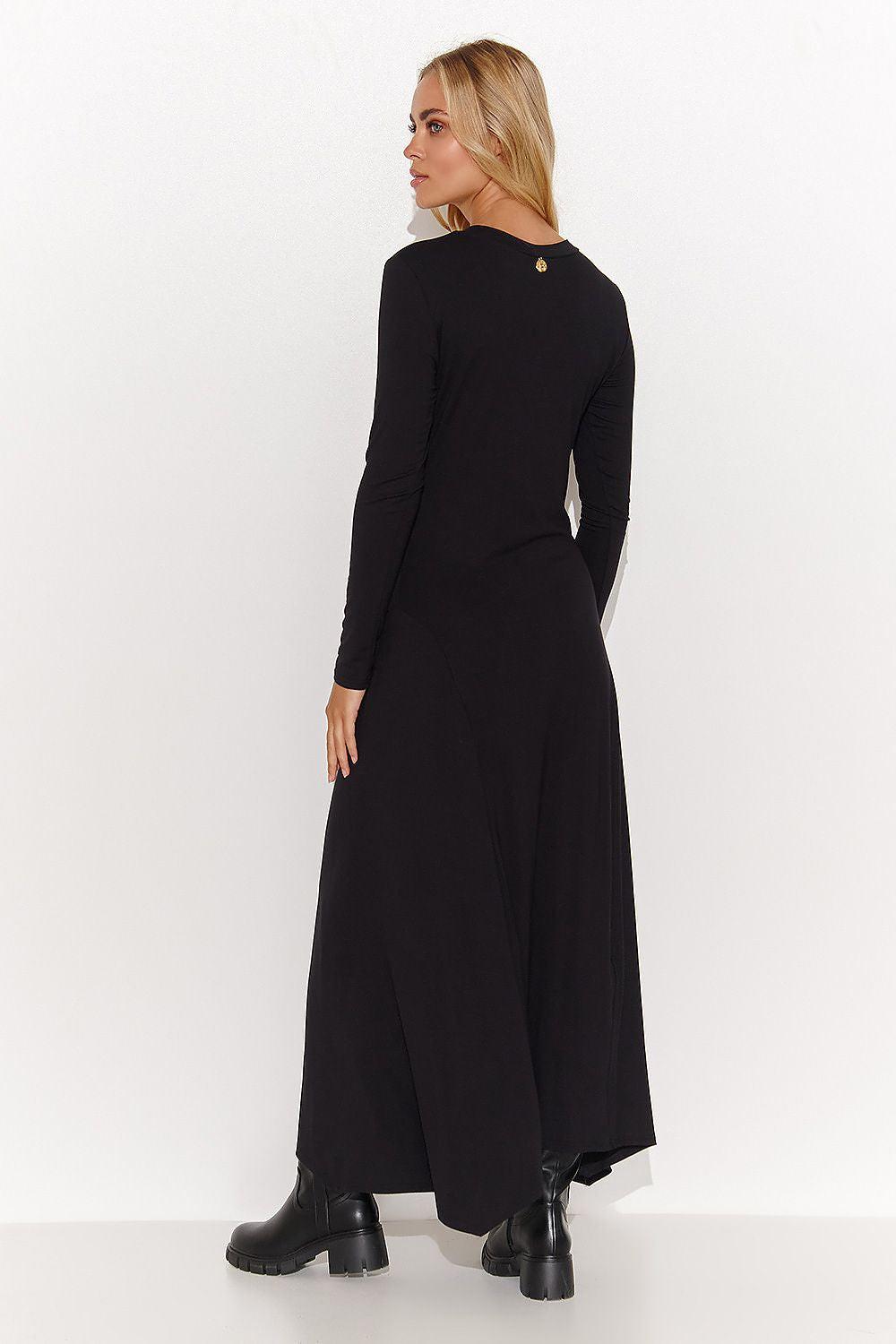 Makadamia black long-sleeve maxi daydress with back button detail