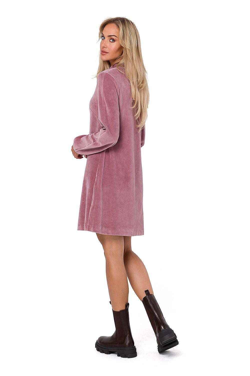 Mauve V-neck long-sleeve mini daydress, side view, loose fit