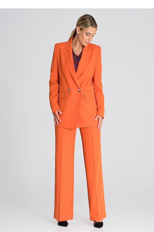 High-waist wide-leg trousers in orange with tailored fit, side pockets, and wide legs