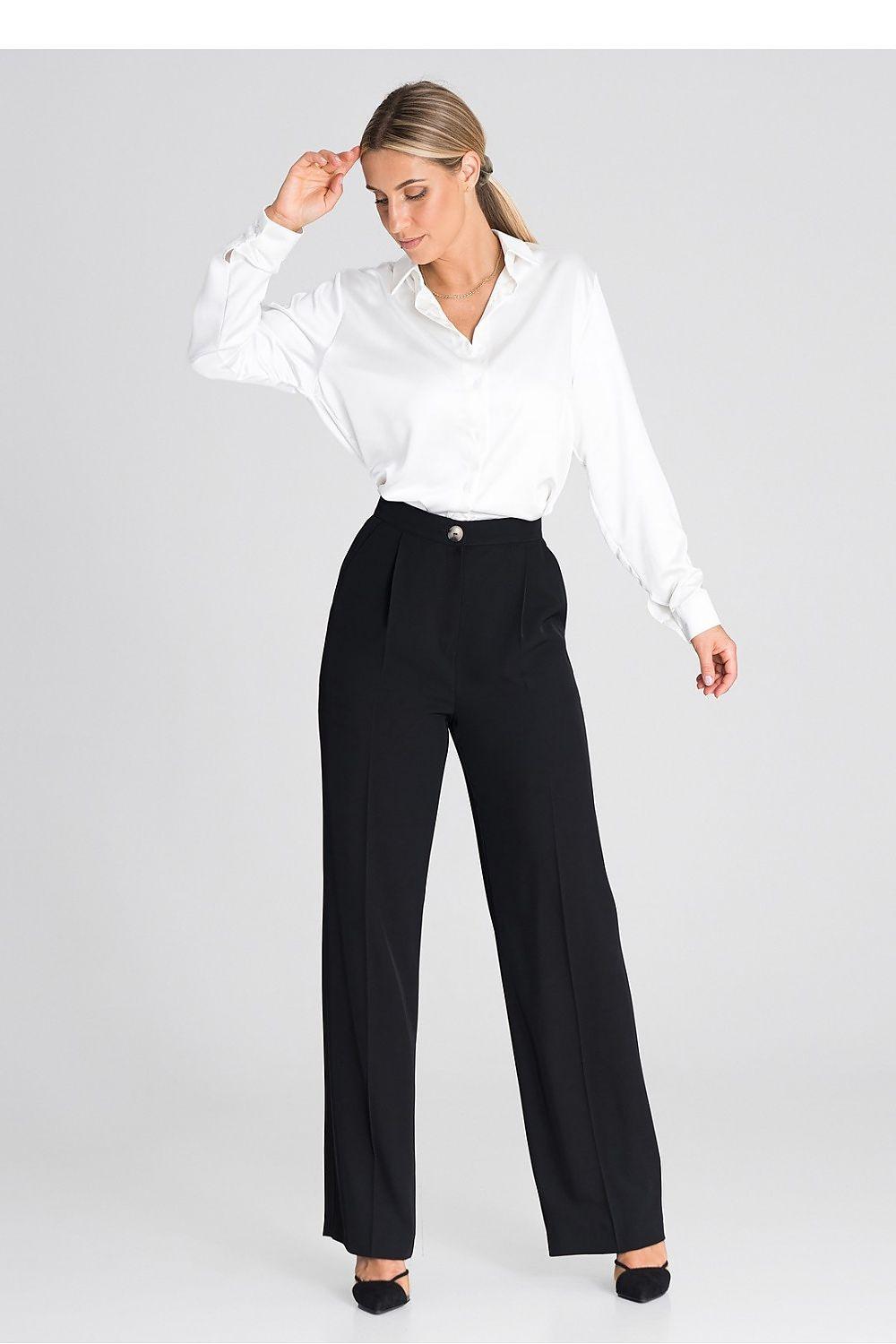 High-waist wide-leg trousers in black with waistband and relaxed wide-leg fit