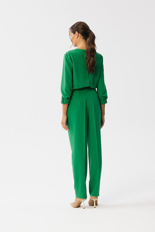 Stylove suit set in green with long-sleeve top and matching tapered trousers, back view