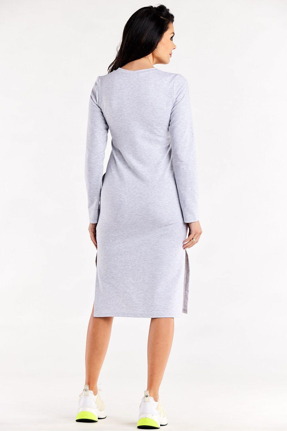Light gray V-neck long-sleeve daydress, back view