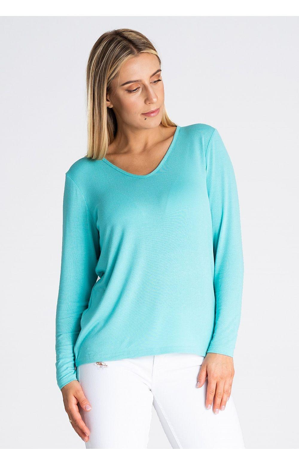 Figl V-neck blouse, long-sleeve turquoise top