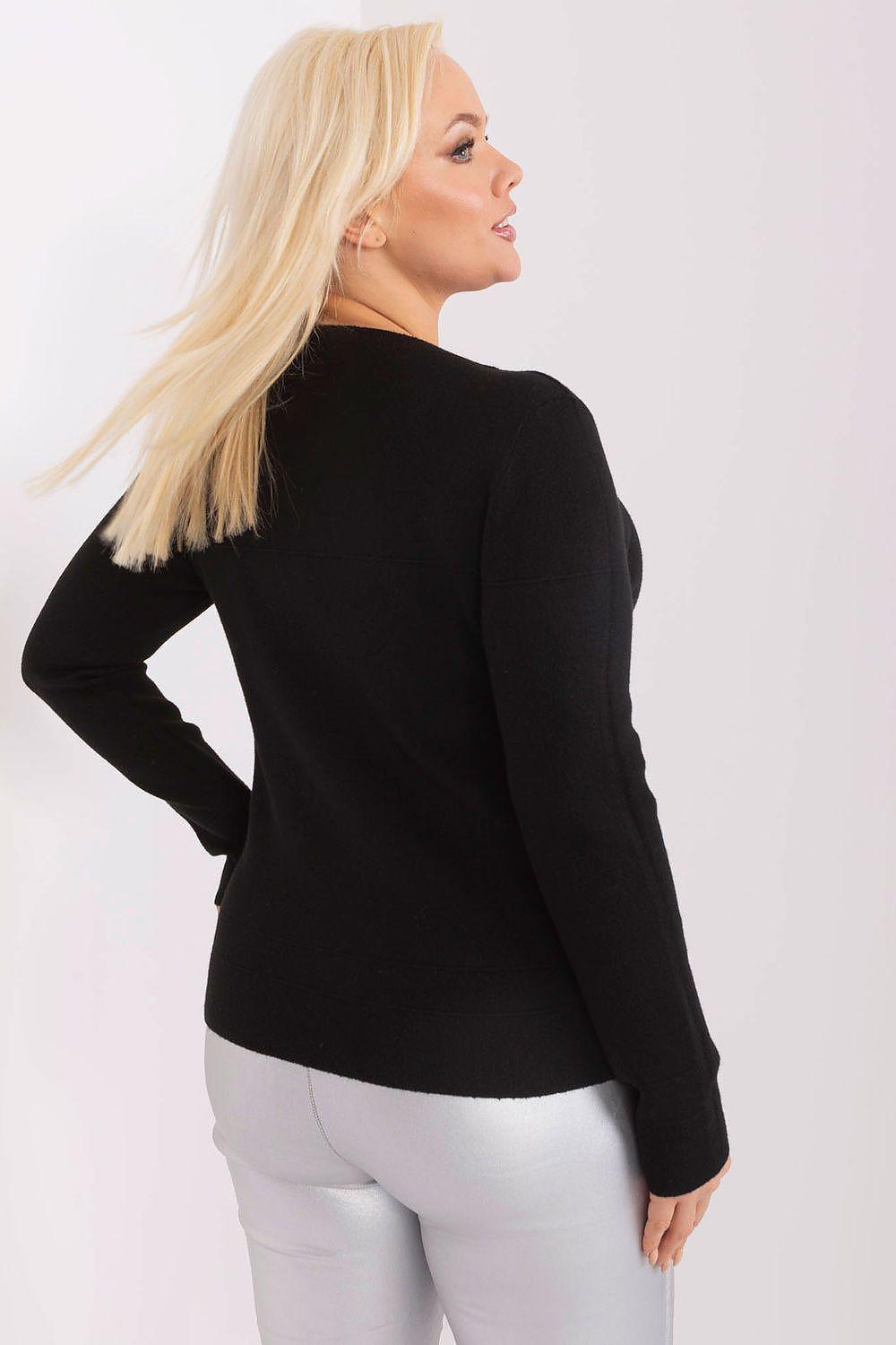 Black plus size jumper back view with long sleeves and rounded hem