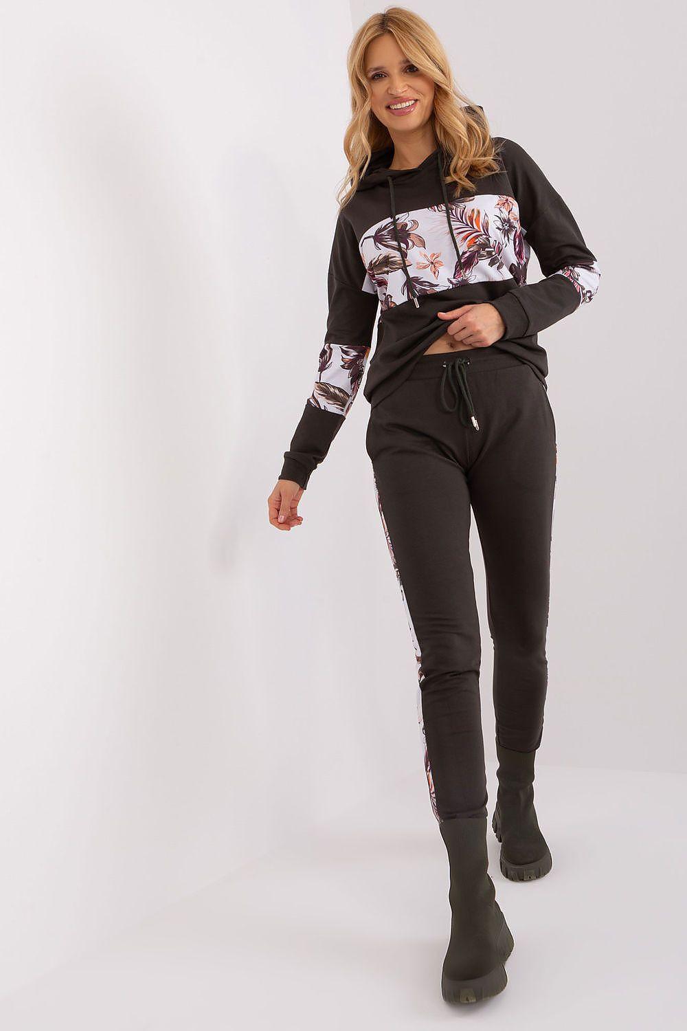 Floral cotton tracksuit set with black hoodie and matching black joggers