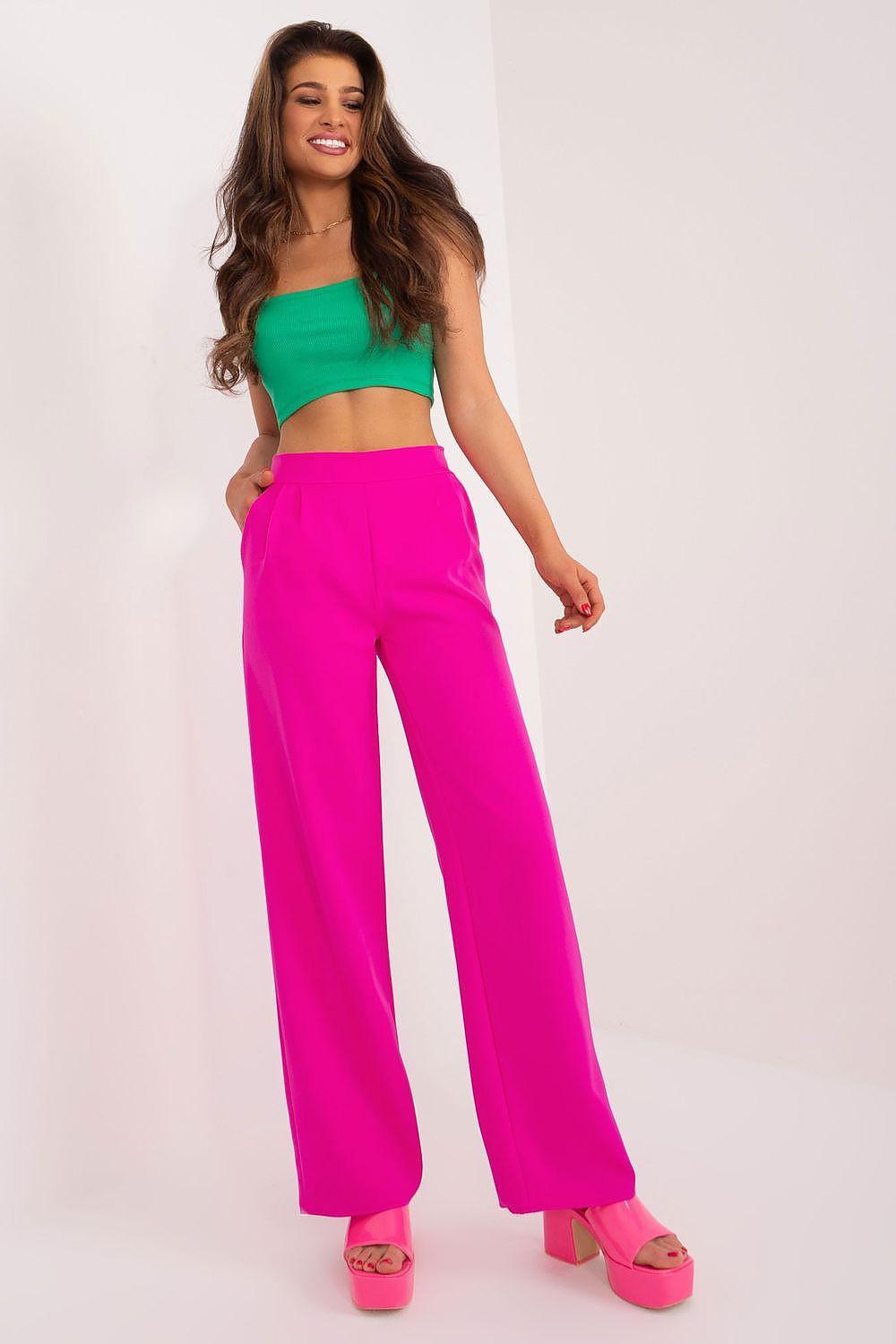 Women’s high-waist wide-leg trousers in bright pink, straight ankle-length fit