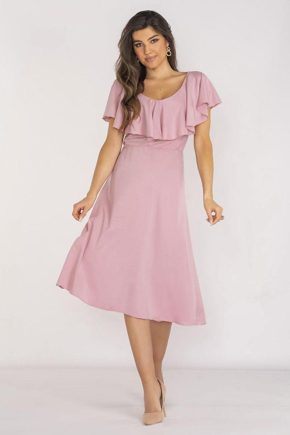 Daydress, model 196596, pink midi with ruffled flutter sleeves and gathered waist