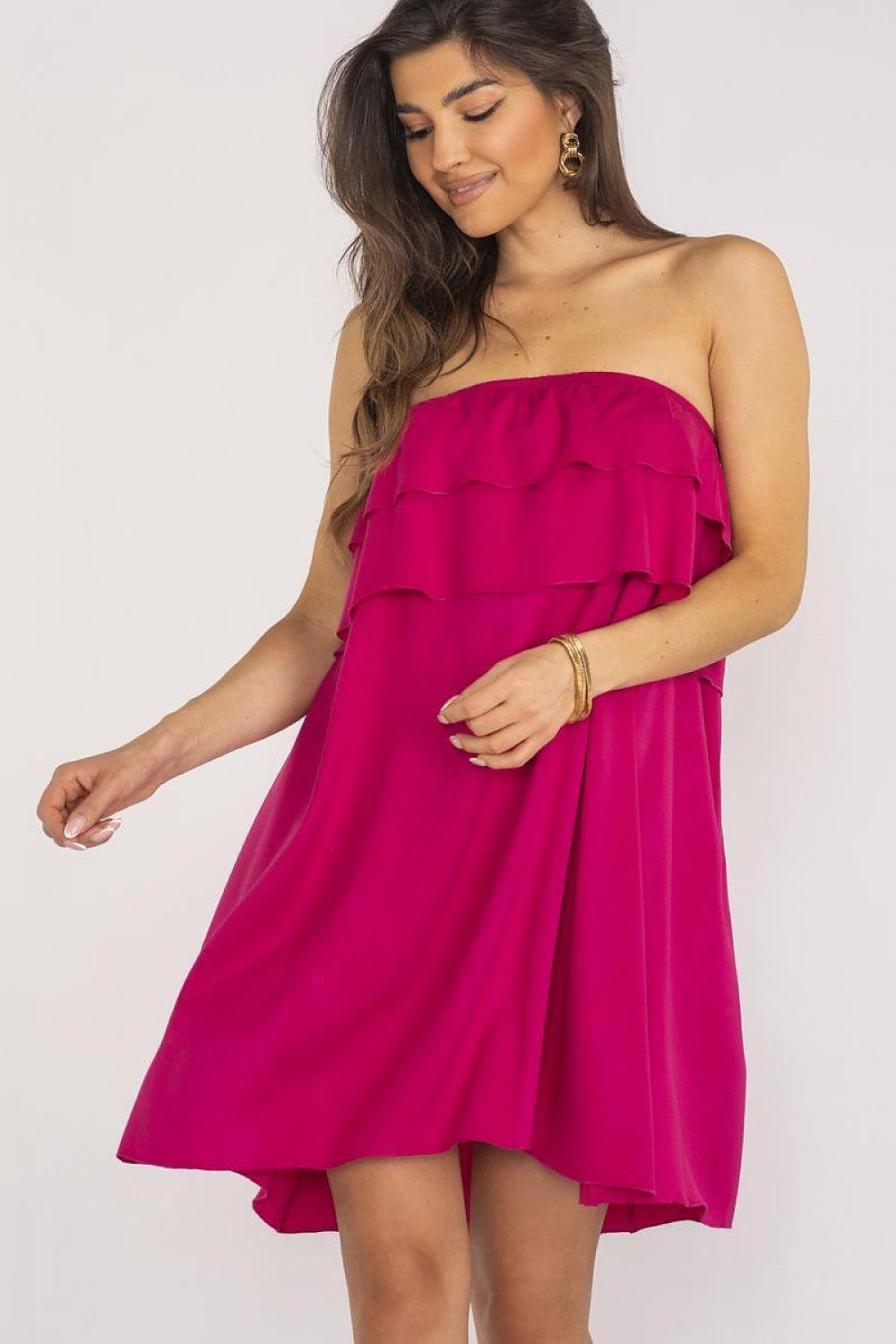 Awama daydress with ruffled bandeau bodice, sleeveless, fuchsia pink