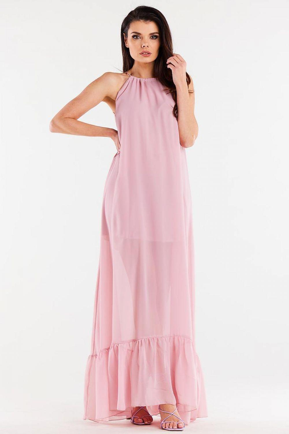 Awama daydress in pale pink with sleeveless cut and tiered ruffle hem
