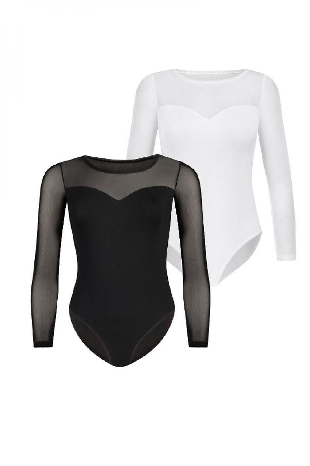 Teyli shapewear bodies: white and black, sheer long sleeves, scoop neck