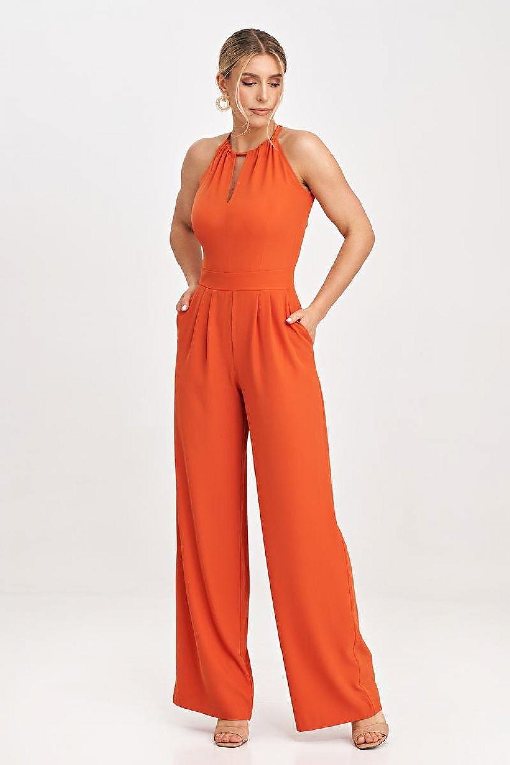 Figl orange halter jumpsuit with gathered waist and wide-leg pants