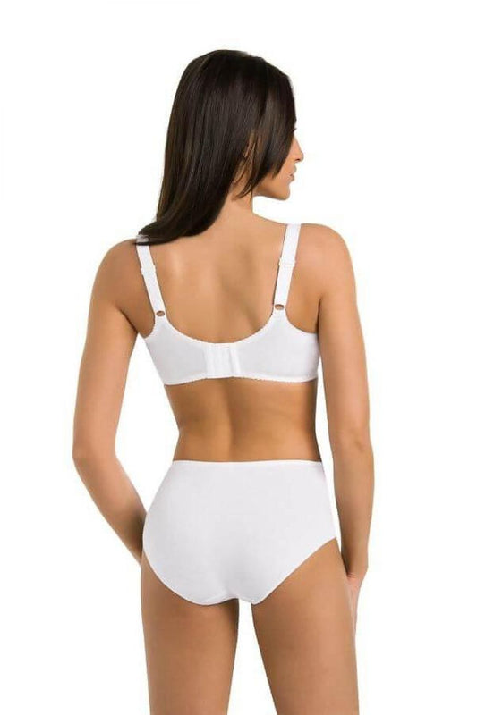 White nursing bra back view with adjustable straps and smooth back band