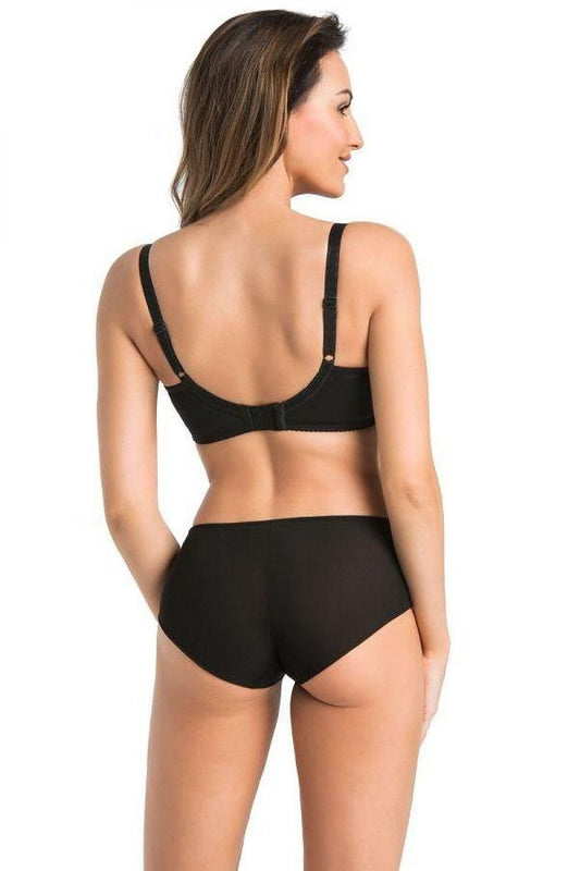 Back view black nursing bra with matching briefs