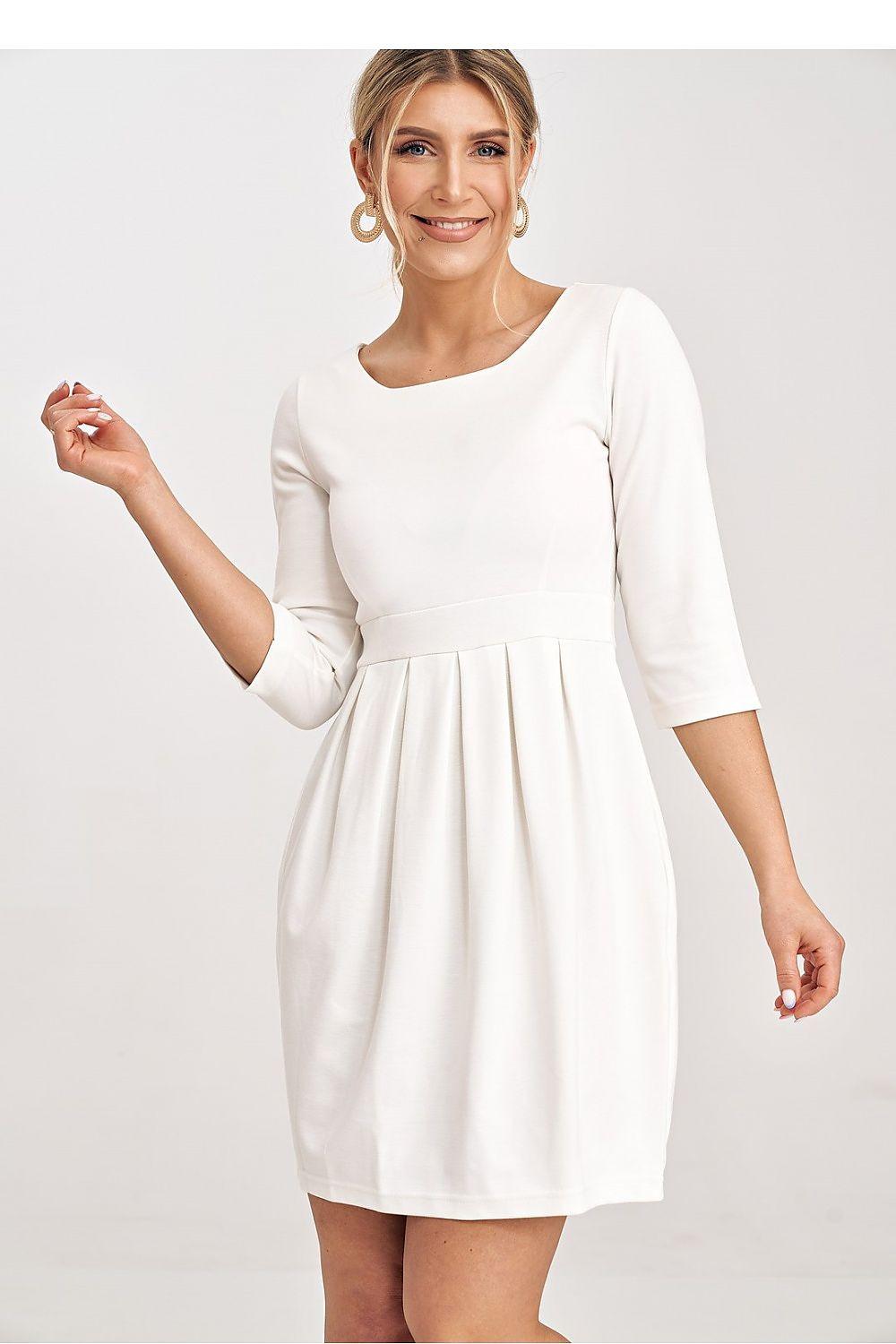 Figl daydress with scoop neck, 3/4 sleeves and gathered skirt, light beige